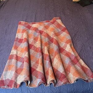 Chic Plaid A-Line Skirt in Red, Orange, and Gray